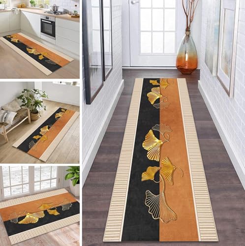 ZDYHMrj Teppich Läufer Flur Küche rutschfest waschbar Teppichläufer Lang 60X300CM Beige Schwarz Braun Gold Modern Design Meterware Korridor Tepiche Esszimmer Schlafzimmer Wohnzimmer Schmutzfangmatte von ZDYHMrj