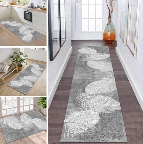 ZDYHMrj Teppich Läufer Flur Küche rutschfest waschbar Teppichläufer Lang 60X80CM Grau Modern Design Meterware Korridor Tepiche Esszimmer Schlafzimmer Wohnzimmer Schmutzfangmatte von ZDYHMrj