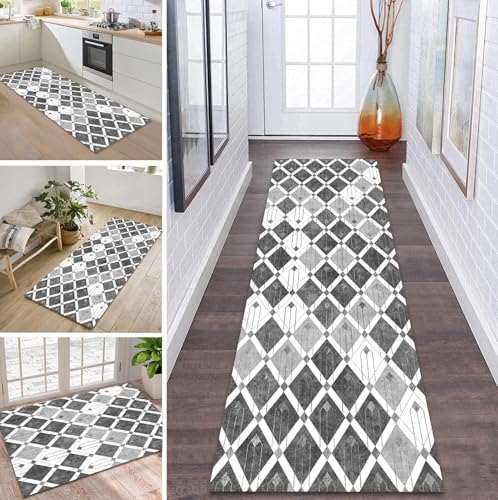 ZDYHMrj Teppich Läufer Flur Küche rutschfest waschbar Teppichläufer Lang 60X80CM Grau Modern Design Meterware Korridor Tepiche Esszimmer Schlafzimmer Wohnzimmer Schmutzfangmatte von ZDYHMrj