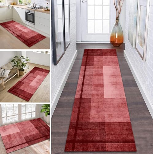ZDYHMrj Teppich Läufer Flur Küche rutschfest waschbar Teppichläufer Lang 70X100CM Rot Modern Design Meterware Korridor Tepiche Esszimmer Schlafzimmer Wohnzimmer Schmutzfangmatte von ZDYHMrj