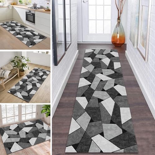 ZDYHMrj Teppich Läufer Flur Küche rutschfest waschbar Teppichläufer Lang 70X130CM Grau schwarz Modern Design Meterware Korridor Tepiche Esszimmer Schlafzimmer Wohnzimmer Schmutzfangmatte von ZDYHMrj
