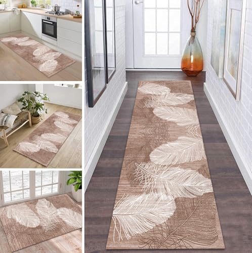 ZDYHMrj Teppich Läufer Flur Küche rutschfest waschbar Teppichläufer Lang 70X160CM Karamell Modern Design Meterware Korridor Tepiche Esszimmer Schlafzimmer Wohnzimmer Schmutzfangmatte von ZDYHMrj