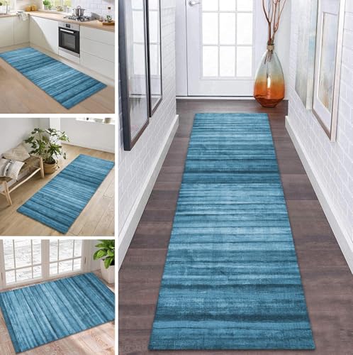 ZDYHMrj Teppich Läufer Flur Küche rutschfest waschbar Teppichläufer Lang 70X180CM Blau Modern Design Meterware Korridor Tepiche Esszimmer Schlafzimmer Wohnzimmer Schmutzfangmatte von ZDYHMrj