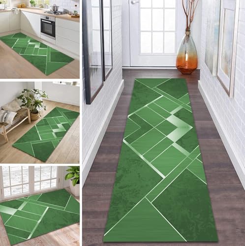 ZDYHMrj Teppich Läufer Flur Küche rutschfest waschbar Teppichläufer Lang 70X180CM Grün Modern Design Meterware Korridor Tepiche Esszimmer Schlafzimmer Wohnzimmer Schmutzfangmatte von ZDYHMrj