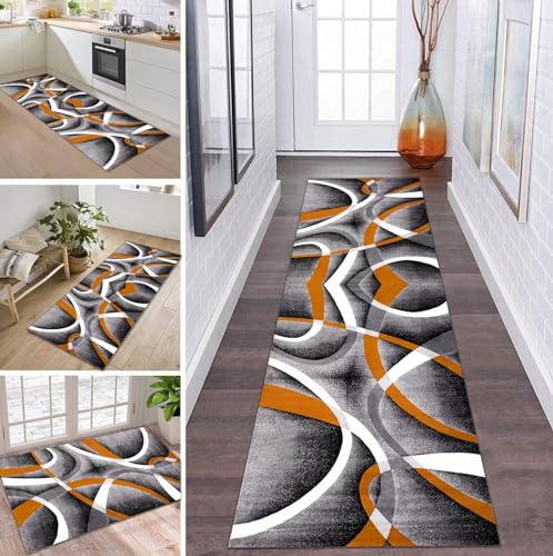 ZDYHMrj Teppich Läufer Flur Küche rutschfest waschbar Teppichläufer Lang 70X200CM Grau Schwarz Orange Weiß Modern Design Meterware Korridor Tepiche Esszimmer Schlafzimmer Wohnzimmer Schmutzfangmatte von ZDYHMrj