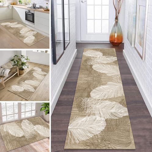 ZDYHMrj Teppich Läufer Flur Küche rutschfest waschbar Teppichläufer Lang 80X150CM Braun Modern Design Meterware Korridor Tepiche Esszimmer Schlafzimmer Wohnzimmer Schmutzfangmatte von ZDYHMrj