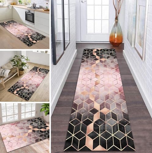 ZDYHMrj Teppich Läufer Flur Küche rutschfest waschbar Teppichläufer Lang 80X150CM Rosa Gold Grau Schwarz Modern Design Meterware Korridor Tepiche Esszimmer Schlafzimmer Wohnzimmer Schmutzfangmatte von ZDYHMrj