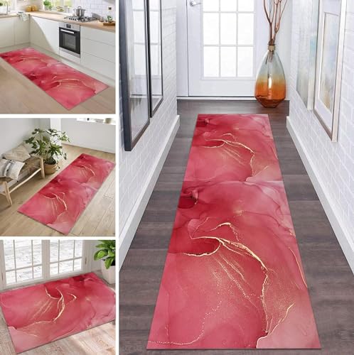 ZDYHMrj Teppich Läufer Flur Küche rutschfest waschbar Teppichläufer Lang 80X240CM Rosa Gold Modern Design Meterware Korridor Tepiche Esszimmer Schlafzimmer Wohnzimmer Schmutzfangmatte Küchenteppich von ZDYHMrj