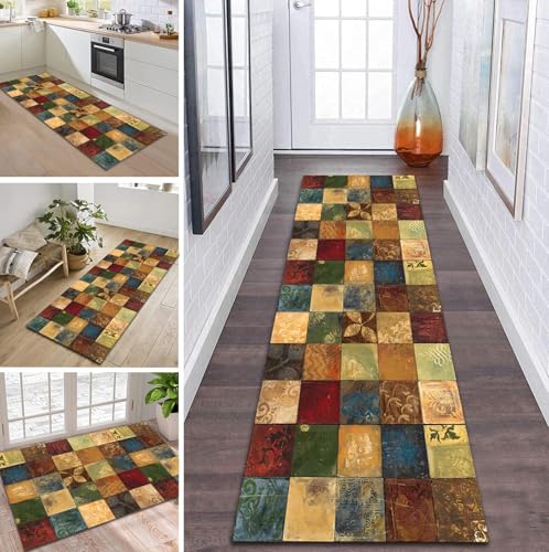 ZDYHMrj Teppich Läufer Flur Küche rutschfest waschbar Teppichläufer Lang 80X250CM Bunt Vintage Modern Design Meterware Korridor Tepiche Esszimmer Schlafzimmer Wohnzimmer Schmutzfangmatte von ZDYHMrj