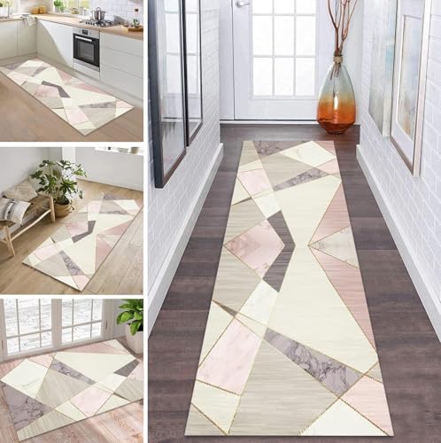 ZDYHMrj Teppich Läufer Flur Küche rutschfest waschbar Teppichläufer Lang 80X450CM Beige Rose Modern Design Meterware Korridor Tepiche Esszimmer Schlafzimmer Wohnzimmer Schmutzfangmatte von ZDYHMrj