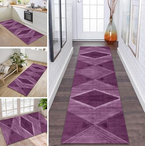 ZDYHMrj Teppich Läufer Flur Küche rutschfest waschbar Teppichläufer Lang 90X140CM Violett Modern Design Meterware Korridor Tepiche Esszimmer Schlafzimmer Wohnzimmer Schmutzfangmatte von ZDYHMrj
