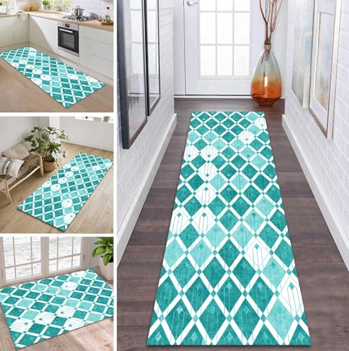 ZDYHMrj Teppich Läufer Flur Küche rutschfest waschbar Teppichläufer Lang 90X280CM Cyan Modern Design Meterware Korridor Tepiche Esszimmer Schlafzimmer Wohnzimmer Schmutzfangmatte von ZDYHMrj