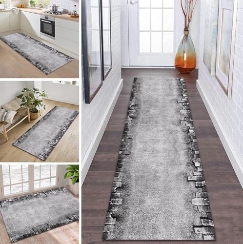 ZDYHMrj Teppich Läufer Flur Küche rutschfest waschbar Teppichläufer Lang 90X500CM Grau Modern Design Meterware Korridor Tepiche Esszimmer Schlafzimmer Wohnzimmer Schmutzfangmatte Küchenteppich von ZDYHMrj