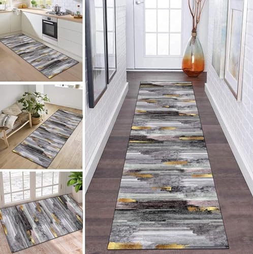 ZDYHMrj Teppich Läufer Flur Küche rutschfest waschbar Teppichläufer Lang Gold 40X180CM Modern Design Meterware Korridor Tepiche Esszimmer Schlafzimmer Wohnzimmer Schmutzfangmatte Küchenteppich von ZDYHMrj