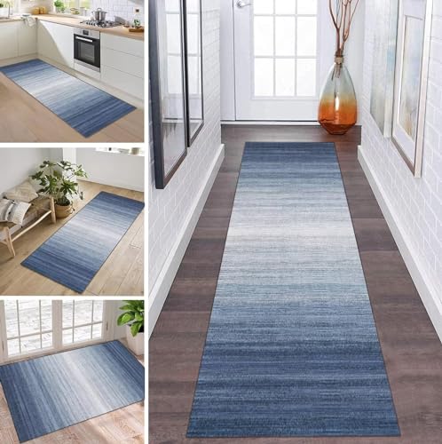 ZDYHMrj Teppich Läufer Flur Küche rutschfest waschbar Teppichläufer Lang Korridor Tepiche 60X400CM Blau Grau Küchenteppich Meterware Bodenmatte Esszimmer Schlafzimmer Wohnzimmer Schmutzfangmatte von ZDYHMrj