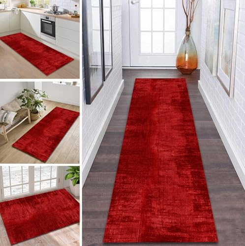 ZDYHMrj Teppich Läufer Flur rutschfest 100X130CM Rot Küchenteppich Waschbar Flurläufer Modern Teppichläufer, Korridor Teppich Läufer für Flur, Küche, Eingang, Wohnzimmer Schmutzfangteppich von ZDYHMrj
