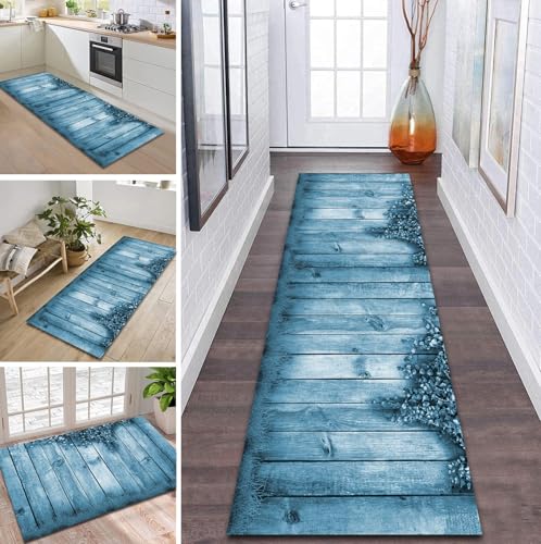 ZDYHMrj Teppich Läufer Flur rutschfest 100X280CM Hellblau Küchenteppich Waschbar Flurläufer Modern Teppichläufer, Korridor Teppich Läufer für Flur, Küche, Eingang, Wohnzimmer Schmutzfangteppich von ZDYHMrj