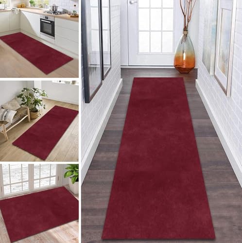 ZDYHMrj Teppich Läufer Flur rutschfest 100X350CM Rot Küchenteppich Waschbar Flurläufer Modern Teppichläufer, Korridor Teppich Läufer für Flur, Küche, Eingang, Wohnzimmer Schmutzfangteppich von ZDYHMrj