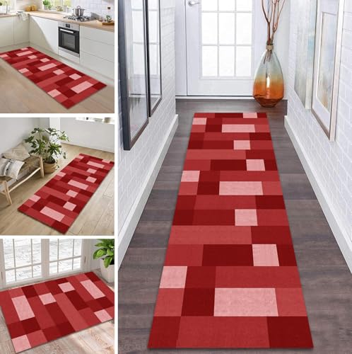 ZDYHMrj Teppich Läufer Flur rutschfest 100X500CM Rot Küchenteppich Waschbar Flurläufer Modern Teppichläufer, Korridor Teppich Läufer für Flur, Küche, Eingang, Wohnzimmer Schmutzfangteppich von ZDYHMrj