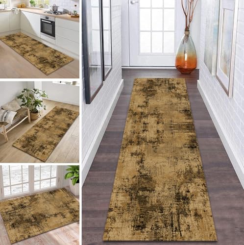 ZDYHMrj Teppich Läufer Flur rutschfest 110X200CM Braun Schwarz Küchenteppich Waschbar Flurläufer Modern Teppichläufer, Korridor Teppich Läufer für Flur, Küche, Eingang, Wohnzimmer Schmutzfangteppich von ZDYHMrj