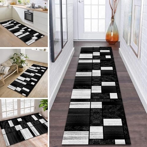 ZDYHMrj Teppich Läufer Flur rutschfest 110X350CM Grau Schwarz Küchenteppich Waschbar Flurläufer Modern Teppichläufer, Korridor Teppich Läufer für Flur, Küche, Eingang, Wohnzimmer Schmutzfangteppich von ZDYHMrj