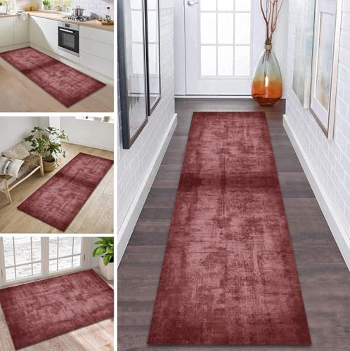 ZDYHMrj Teppich Läufer Flur rutschfest 120X200CM Rot Küchenteppich Waschbar Flurläufer Modern Teppichläufer, Korridor Teppich Läufer für Flur, Küche, Eingang, Wohnzimmer Schmutzfangteppich von ZDYHMrj