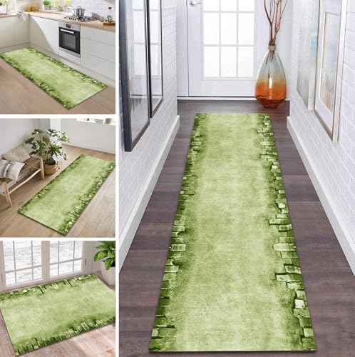 ZDYHMrj Teppich Läufer Flur rutschfest 120X350CM Hellgrün Küchenteppich Waschbar Flurläufer Modern Teppichläufer, Korridor Teppich Läufer für Flur, Küche, Eingang, Wohnzimmer Schmutzfangteppich von ZDYHMrj