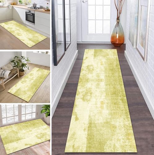 ZDYHMrj Teppich Läufer Flur rutschfest 120X450CM Gelb Grün Küchenteppich Waschbar Flurläufer Modern Teppichläufer, Korridor Teppich Läufer für Flur, Küche, Eingang, Wohnzimmer Schmutzfangteppich von ZDYHMrj