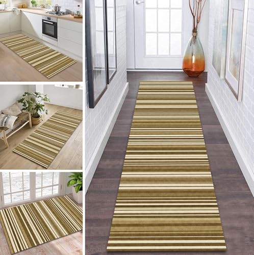 ZDYHMrj Teppich Läufer Flur rutschfest 40X100CM Braun Küchenteppich Waschbar Flurläufer Modern Teppichläufer, Korridor Teppich Läufer für Flur, Küche, Eingang, Wohnzimmer Schmutzfangteppich von ZDYHMrj