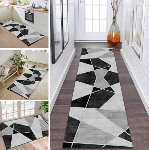 ZDYHMrj Teppich Läufer Flur rutschfest 40X140CM Grau Schwarz Küchenteppich Waschbar Flurläufer Modern Teppichläufer, Korridor Teppich Läufer für Flur, Küche, Eingang, Wohnzimmer Schmutzfangteppich von ZDYHMrj