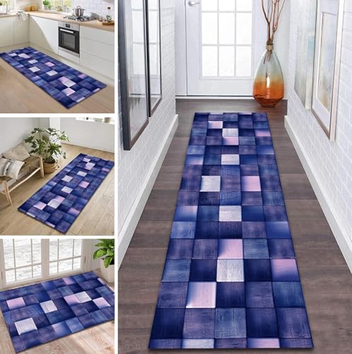 ZDYHMrj Teppich Läufer Flur rutschfest 40X200CM Blau Küchenteppich Waschbar Flurläufer Modern Teppichläufer, Korridor Teppich Läufer für Flur, Küche, Eingang, Wohnzimmer Schmutzfangteppich von ZDYHMrj