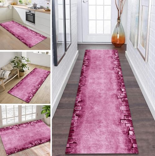ZDYHMrj Teppich Läufer Flur rutschfest 40X60CM Rosa Küchenteppich Waschbar Flurläufer Modern Teppichläufer, Korridor Teppich Läufer für Flur, Küche, Eingang, Wohnzimmer Schmutzfangteppich von ZDYHMrj