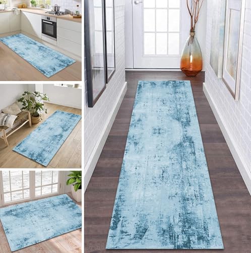ZDYHMrj Teppich Läufer Flur rutschfest 40X80CM Blau Küchenteppich Waschbar Flurläufer Modern Teppichläufer, Korridor Teppich Läufer für Flur, Küche, Eingang, Wohnzimmer Schmutzfangteppich von ZDYHMrj