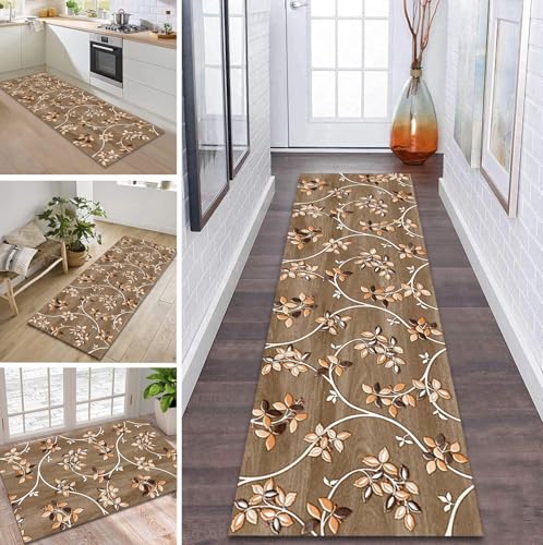 ZDYHMrj Teppich Läufer Flur rutschfest 40X90CM Braun Blumen Küchenteppich Waschbar Flurläufer Modern Teppichläufer, Korridor Teppich Läufer für Flur, Küche, Eingang, Wohnzimmer Schmutzfangteppich ZDYHMrj Teppich Läufer Flur rutschfest 40X90CM Braun Blumen Küchenteppich Waschbar Flurläufer Modern Teppichläufer, Korridor Teppich Läufer für Flur, Küche, Eingang, Wohnzimmer Schmutzfangteppich von ZDYHMrj
