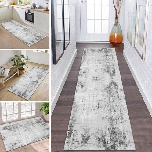 ZDYHMrj Teppich Läufer Flur rutschfest 50X120CM Grau Küchenteppich Waschbar Flurläufer Modern Teppichläufer, Korridor Teppich Läufer für Flur, Küche, Eingang, Wohnzimmer Schmutzfangteppich von ZDYHMrj