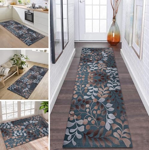 ZDYHMrj Teppich Läufer Flur rutschfest 50X140CM 3D Blumen Küchenteppich Waschbar Flurläufer Modern Teppichläufer, Korridor Teppich Läufer für Flur, Küche, Eingang, Wohnzimmer Schmutzfangteppich von ZDYHMrj