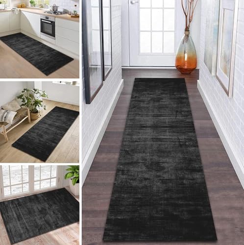 ZDYHMrj Teppich Läufer Flur rutschfest 50X200CM Grau Schwarz Küchenteppich Waschbar Flurläufer Modern Teppichläufer, Korridor Teppich Läufer für Flur, Küche, Eingang, Wohnzimmer Schmutzfangteppich von ZDYHMrj