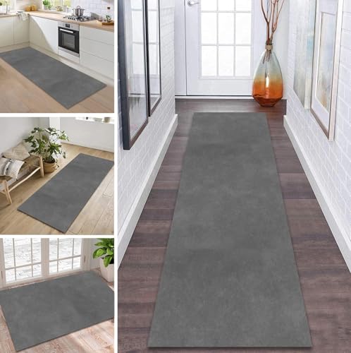 ZDYHMrj Teppich Läufer Flur rutschfest 50X240CM Grau Küchenteppich Waschbar Flurläufer Modern Teppichläufer, Korridor Teppich Läufer für Flur, Küche, Eingang, Wohnzimmer Schmutzfangteppich von ZDYHMrj