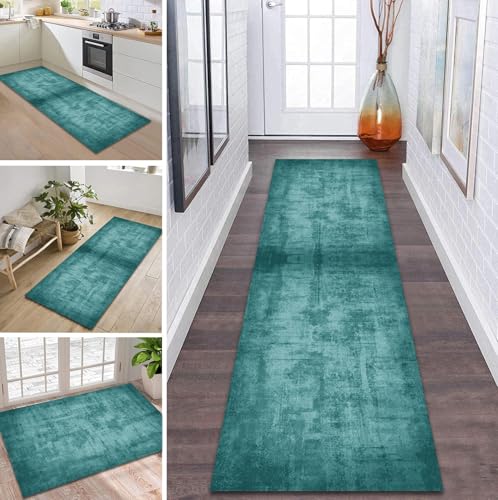 ZDYHMrj Teppich Läufer Flur rutschfest 50X250CM Cyan Küchenteppich Waschbar Flurläufer Modern Teppichläufer, Korridor Teppich Läufer für Flur, Küche, Eingang, Wohnzimmer Schmutzfangteppich von ZDYHMrj
