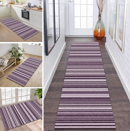 ZDYHMrj Teppich Läufer Flur rutschfest 50X250CM Hellviolett Küchenteppich Waschbar Flurläufer Modern Teppichläufer, Korridor Teppich Läufer für Flur, Küche, Eingang, Wohnzimmer Schmutzfangteppich von ZDYHMrj