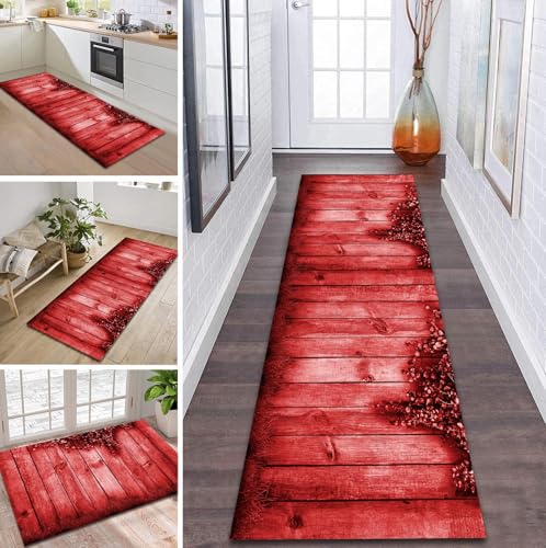 ZDYHMrj Teppich Läufer Flur rutschfest 50X280CM Rot Küchenteppich Waschbar Flurläufer Modern Teppichläufer, Korridor Teppich Läufer für Flur, Küche, Eingang, Wohnzimmer Schmutzfangteppich von ZDYHMrj