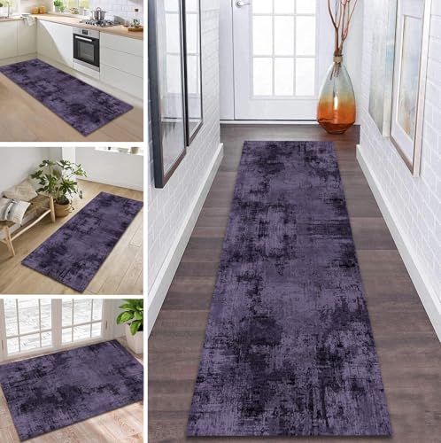 ZDYHMrj Teppich Läufer Flur rutschfest 50X280CM Violett Schwarz Küchenteppich Waschbar Flurläufer Modern Teppichläufer, Korridor Teppich Läufer für Flur, Küche, Eingang, Wohnzimmer Schmutzfangteppich von ZDYHMrj