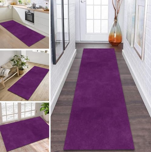 ZDYHMrj Teppich Läufer Flur rutschfest 50X300CM Dunkelviolett Küchenteppich Waschbar Flurläufer Modern Teppichläufer, Korridor Teppich Läufer für Flur, Küche, Eingang, Wohnzimmer Schmutzfangteppich von ZDYHMrj