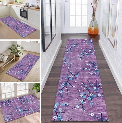 ZDYHMrj Teppich Läufer Flur rutschfest 50X300CM Violett Blau Küchenteppich Waschbar Flurläufer Modern Teppichläufer, Korridor Teppich Läufer für Flur, Küche, Eingang, Wohnzimmer Schmutzfangteppich von ZDYHMrj