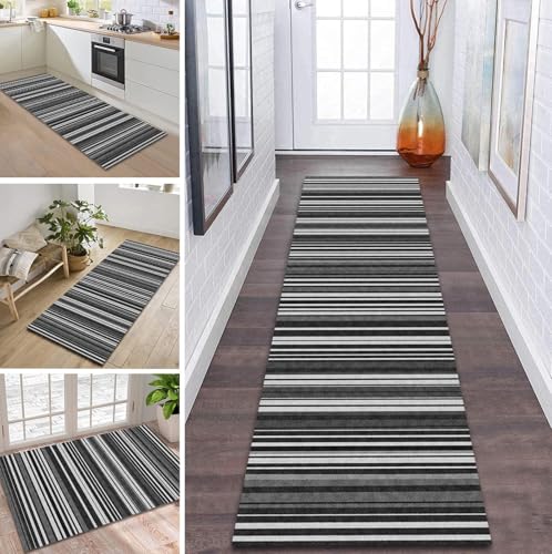 ZDYHMrj Teppich Läufer Flur rutschfest 50X400CM Dunkelgrau Küchenteppich Waschbar Flurläufer Modern Teppichläufer, Korridor Teppich Läufer für Flur, Küche, Eingang, Wohnzimmer Schmutzfangteppich von ZDYHMrj
