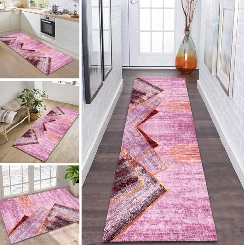 ZDYHMrj Teppich Läufer Flur rutschfest 50X500CM Rosa Gold Küchenteppich Waschbar Flurläufer Modern Teppichläufer, Korridor Teppich Läufer für Flur, Küche, Eingang, Wohnzimmer Schmutzfangteppich von ZDYHMrj