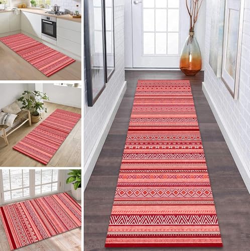 ZDYHMrj Teppich Läufer Flur rutschfest 50X500CM Rot Marokko Küchenteppich Waschbar Flurläufer Modern Teppichläufer, Korridor Teppich Läufer für Flur, Küche, Eingang, Wohnzimmer Schmutzfangteppich von ZDYHMrj