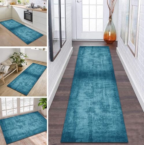 ZDYHMrj Teppich Läufer Flur rutschfest 50X90CM Blau Küchenteppich Waschbar Flurläufer Modern Teppichläufer, Korridor Teppich Läufer für Flur, Küche, Eingang, Wohnzimmer Schmutzfangteppich von ZDYHMrj