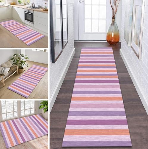 ZDYHMrj Teppich Läufer Flur rutschfest 60X110CM Orange Violett Küchenteppich Waschbar Flurläufer Modern Teppichläufer, Korridor Teppich Läufer für Flur, Küche, Eingang, Wohnzimmer Schmutzfangteppich von ZDYHMrj