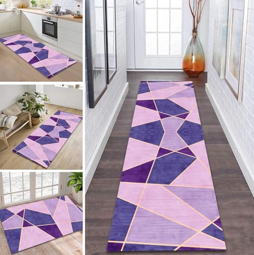 ZDYHMrj Teppich Läufer Flur rutschfest 60X250CM Violett Blau Küchenteppich Waschbar Flurläufer Modern Teppichläufer, Korridor Teppich Läufer für Flur, Küche, Eingang, Wohnzimmer Schmutzfangteppich von ZDYHMrj